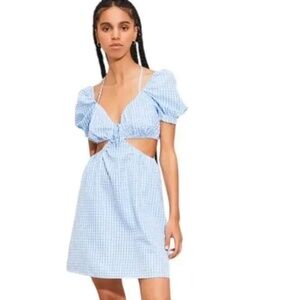 NWT H&M Divided Blue White Cut Out Gingham Dress size Medium Searsucker